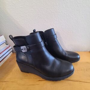 Dr. Scholl's Black Leather Wedge Ankle Boots